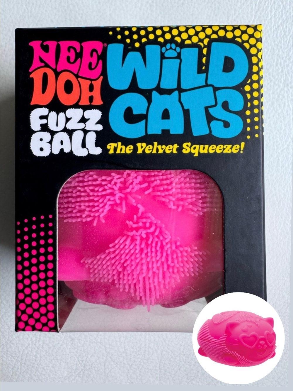 💗 RARE NeeDoh Wild Cat Fuzz Ball Pink Heart Squishy Squeeze NEW SHIPS TODAY!